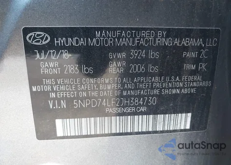 2018 Hyundai Elantra Se z USA, uszkodzony, nr VIN 5NPD74LF2JH384730